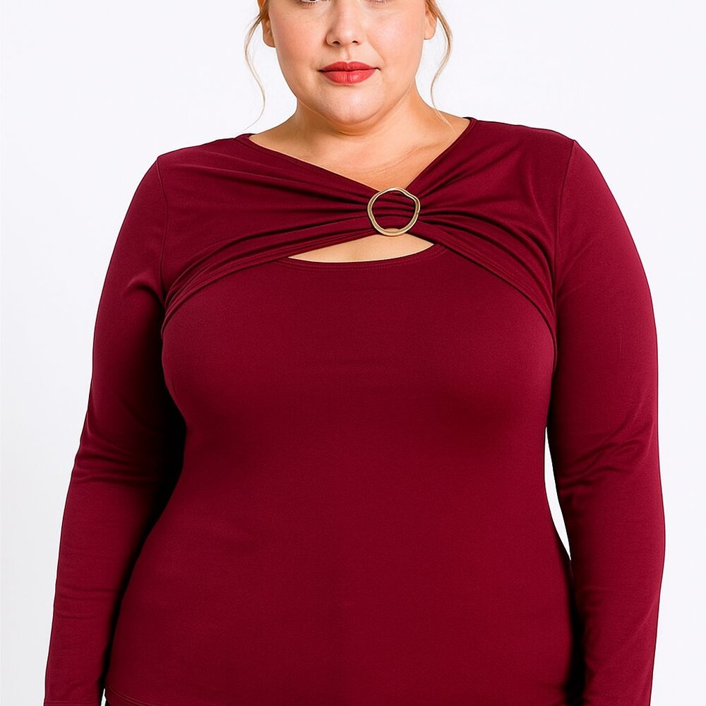 Plus holiday Party top with gold trim Plus Women Fashion Top
